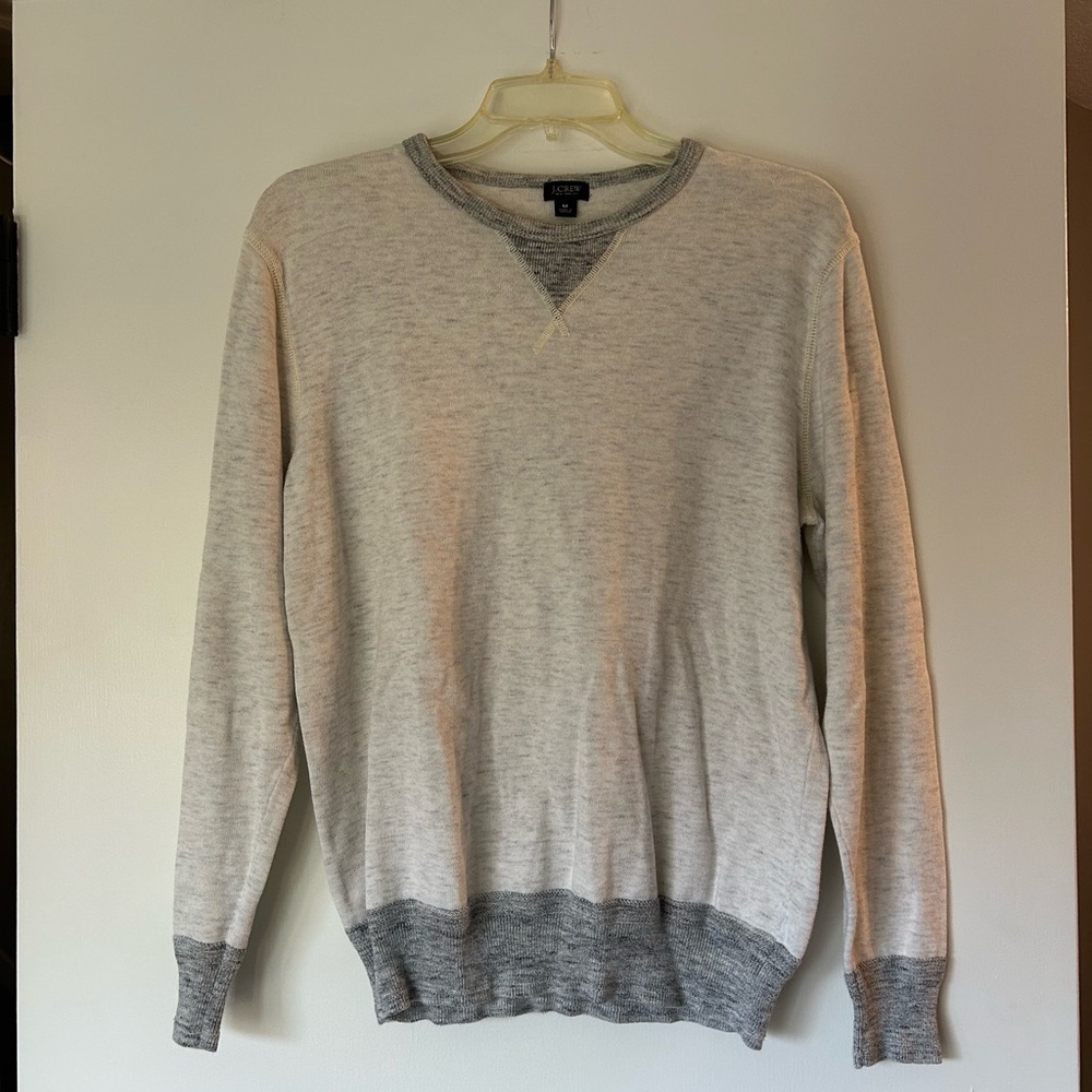J. Crew Gray and Cream Crewneck Sweater with Heathered Texture